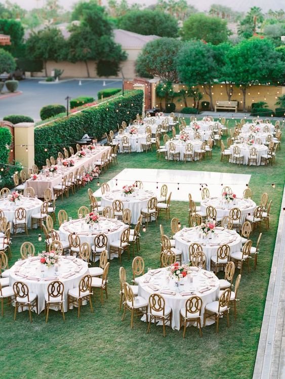 Garden wedding dinner setup