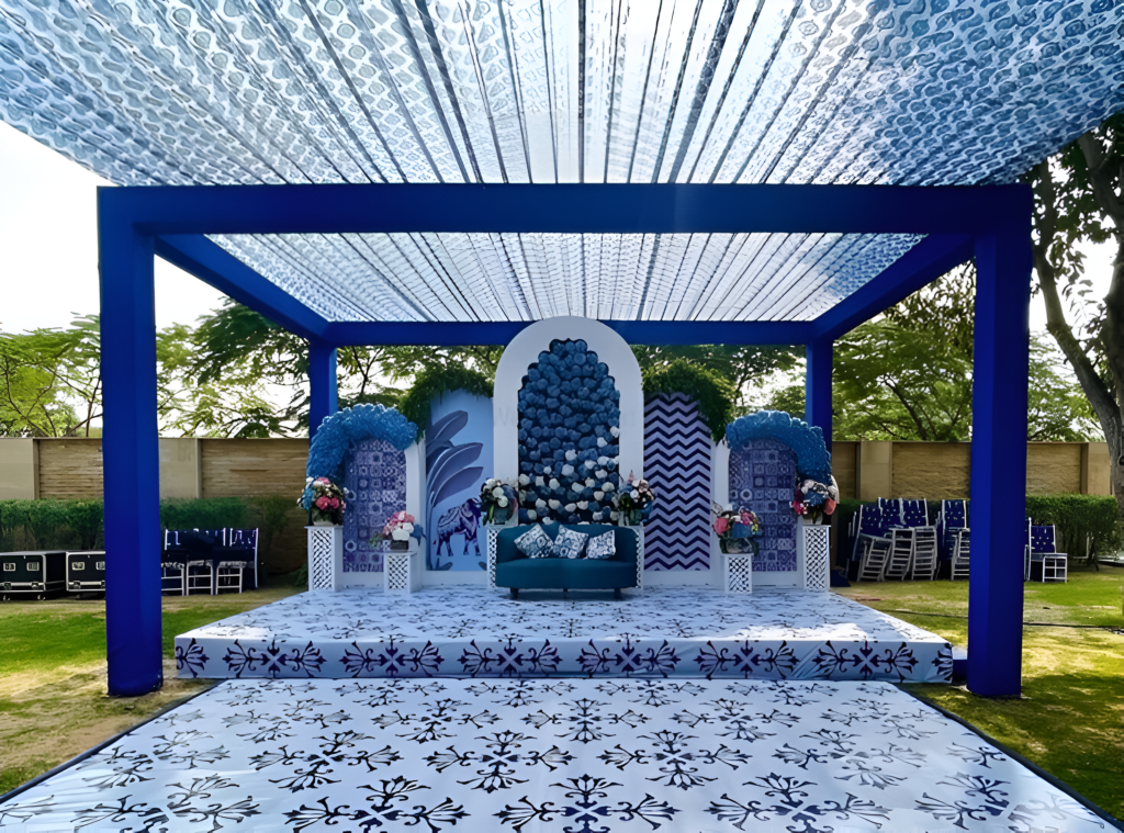 Elegant wedding decoration with floral arrangements, ambient lighting, and personalized details creating a magical celebration atmosphere
